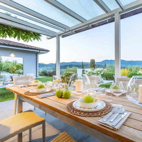 Gather for delicious Italian meals served on the terrace