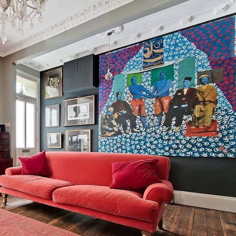 Admire the quirky artwork from the comfort of your sofa