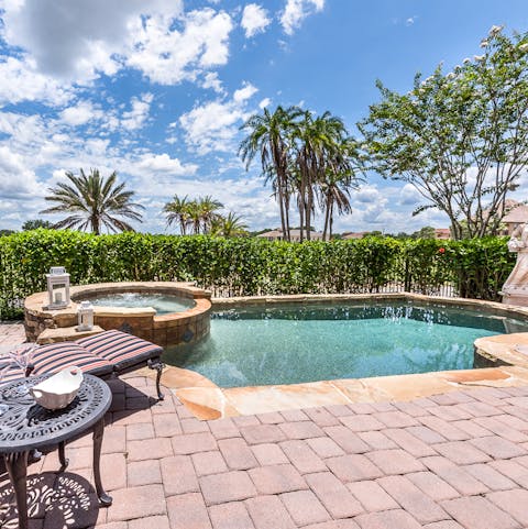 Take a dip in the private pool or unwind in the spa bubbles