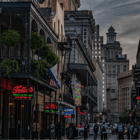 Explore the historic French Quarter, a ten-minute walk away