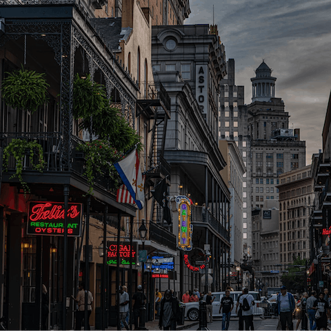 Explore the historic French Quarter, a ten-minute walk away