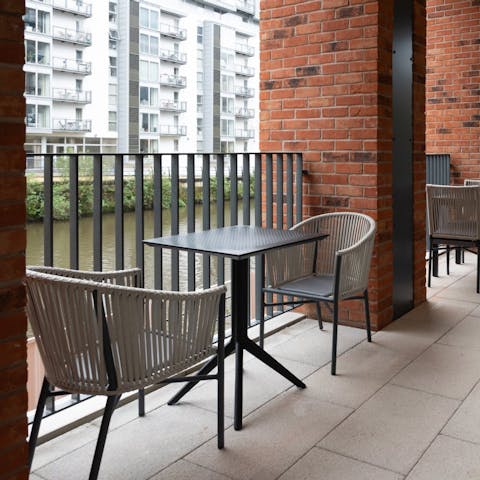 Start your day with a hot brew on the shared terrace