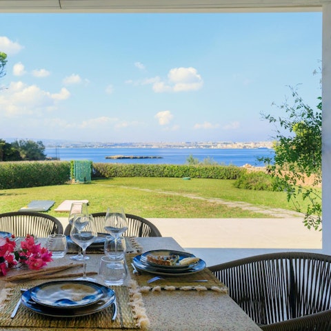 Enjoy scenic views over lunch on the terrace