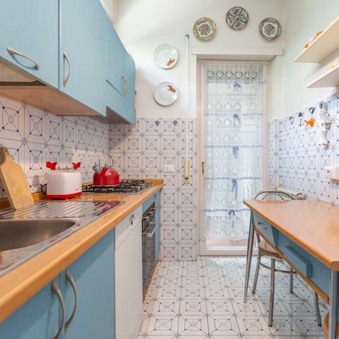 Prepare meals in the quirky eat-in kitchen