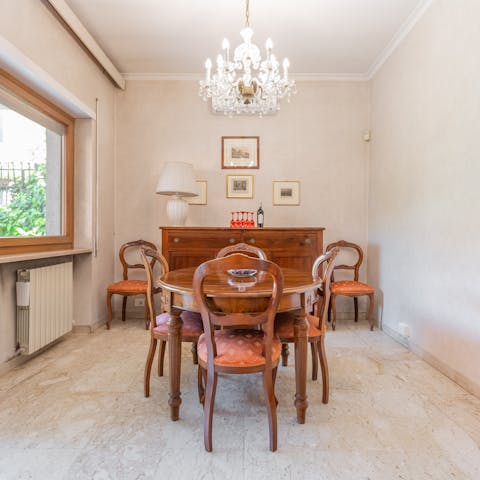 Dine under the chandelier, in true style