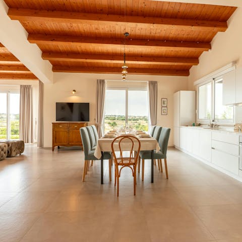 Cook and dine in the stylish open-plan space