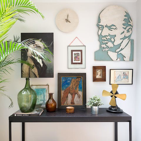 Admire the home's carefully curated art