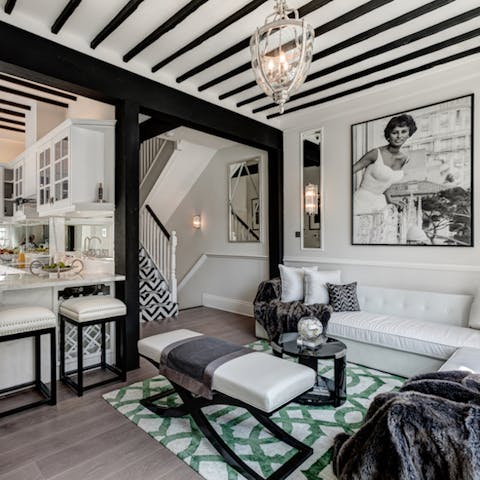 Relax on the comfy, white sofa after exploring London
