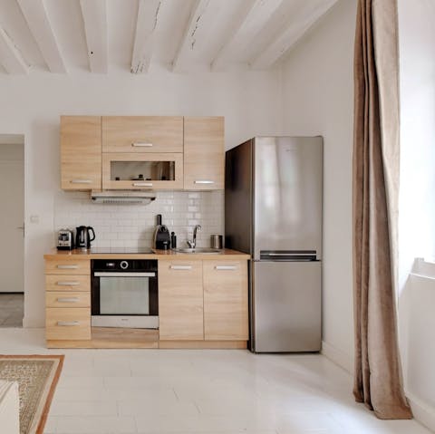 Make snacks or meals in the convenient kitchen