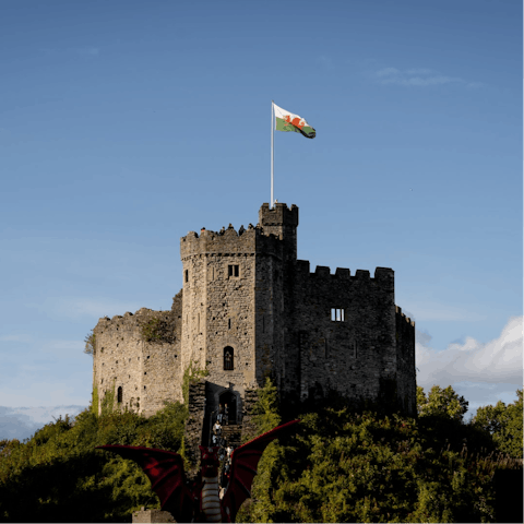 Wander around Cardiff Castle, a six minute drive away