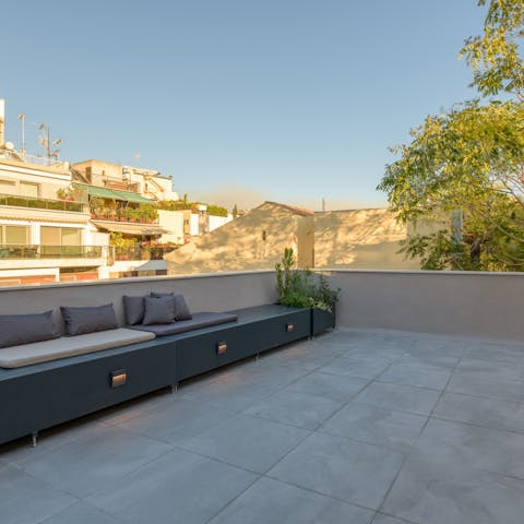 Head up to the building's communal roof terrace for a blast of fresh air
