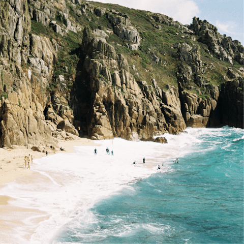 Pack a picnic and head to the area's stunning beaches – Pedn Vounder Beach is tucked out of the way and famous for its turquoise waters