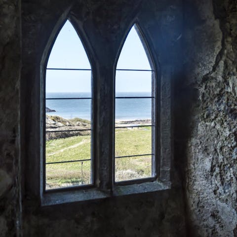 Take in stunning sea views of Manorbier Bay from the castle towers