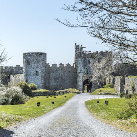 Stroll around the grounds of Manorbier Castle and through the beautiful gardens