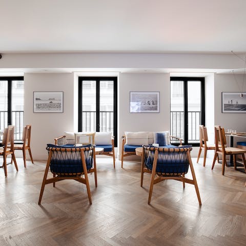 Catch up on emails in the communal lounge and dining area