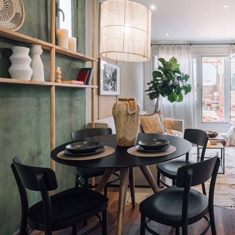 Share delicious meals at the elegant dining table