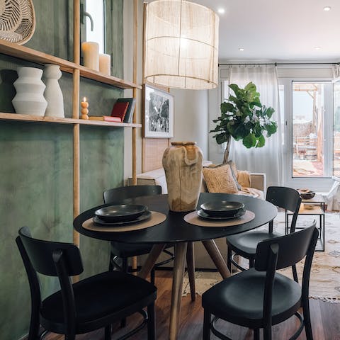 Share delicious meals at the elegant dining table