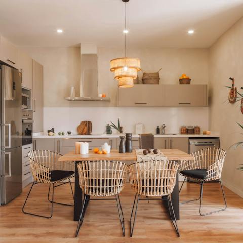 Tuck into a home-cooked tapas feast at the chic dining table