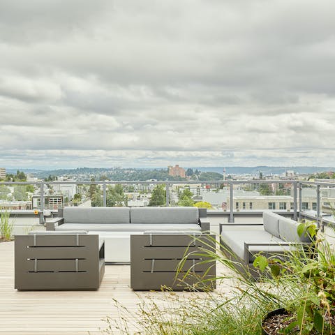 Head up to the rooftop to enjoy fantastic views across the city