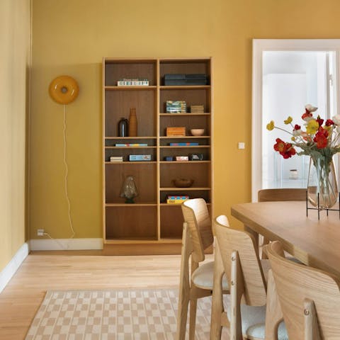 Host memorable dinners in the bold yellow room
