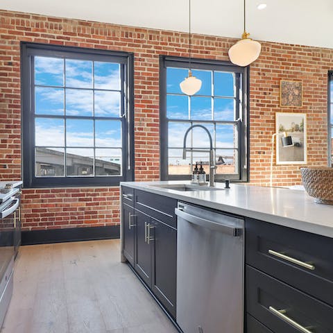 Enjoy the chic warehouse-style interiors