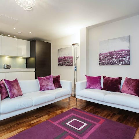 Pour a glass of wine and unwind on the sofa after a day sightseeing