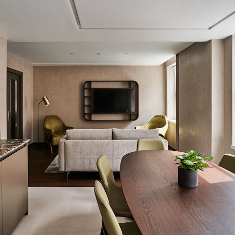 Relax and touch base in the stylishly furnished living area