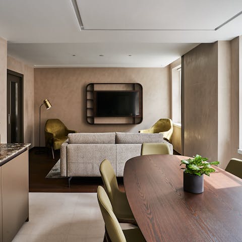 Relax and touch base in the stylishly furnished living area