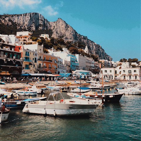 Take a boat trip around the coast of Capri – the harbour is a fourteen-minute drive