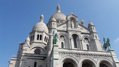 Marvel at Sacré-Cœur Basilica's white domes, a fifteen-minute walk away
