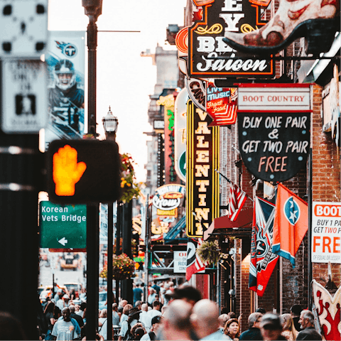 Soak up Nashville's vibrant atmosphere on Music Row, a thirteen-minute walk away