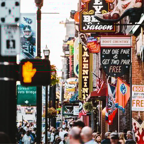 Soak up Nashville's vibrant atmosphere on Music Row, a thirteen-minute walk away