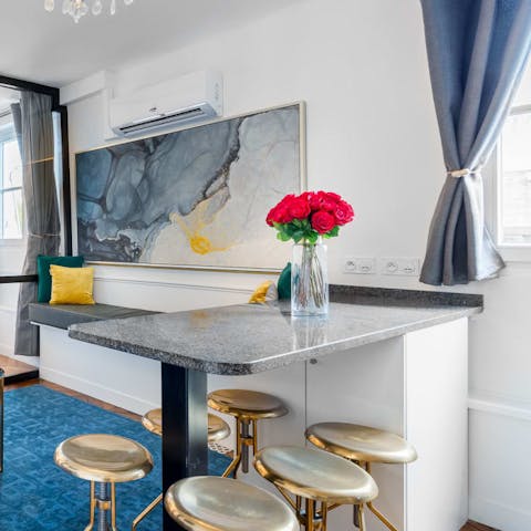 Enjoy your pain au chocolat at the charming breakfast bar