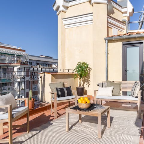Share a sangria out on the private terrace as the sun sets