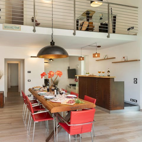 Dine together in this contemporary open-plan space