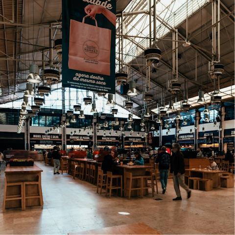 Grab a bite to eat in the famous Time Out Market, a short walk from your doorstep