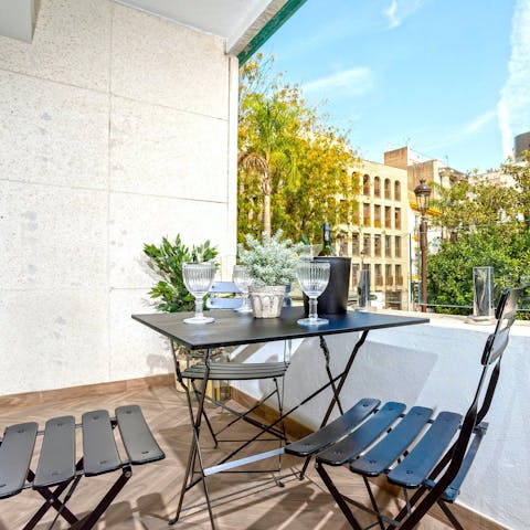 Start your day with a cup of coffee out on the private balcony