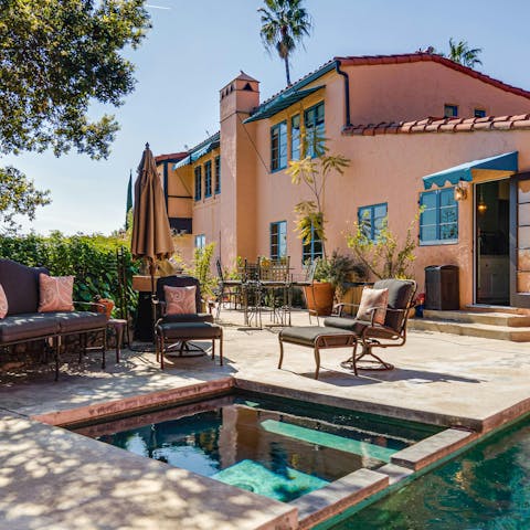 Do laps in the private pool or soak in the hot tub