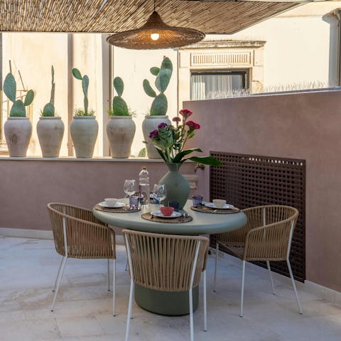 Enjoy group meals on the shaded terrace