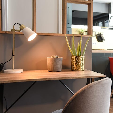 Work remotely between sightseeing at the Scandi-chic desk