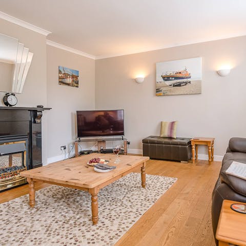 Settle down near the fireplace on comfy evenings