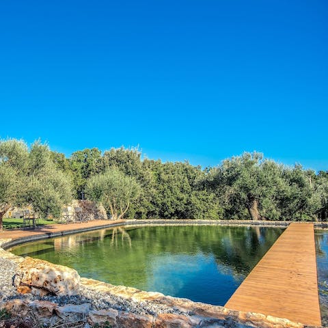 Savour refreshing swims in the natural swimming pool
