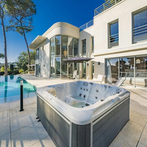 Unwind with an evening soak in the hot tub