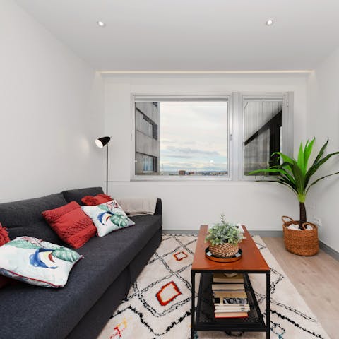 Enjoy the city vistas from the comfort of your living room