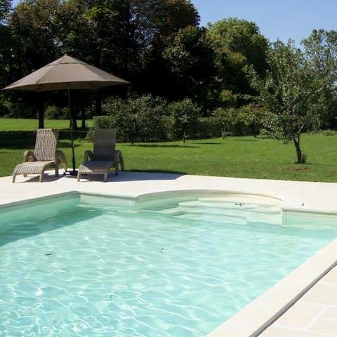 Take a dip in the private swimming pool after days of exploring the local French countryside