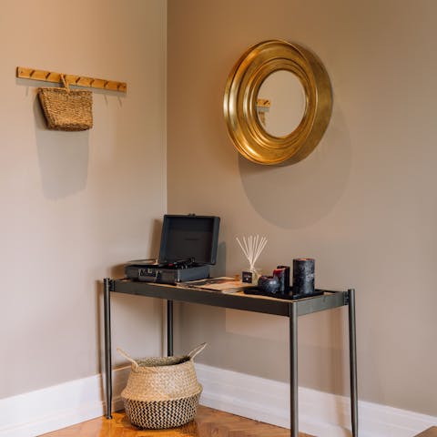 Relax in the ambience of the lounge while the record player spins a tune