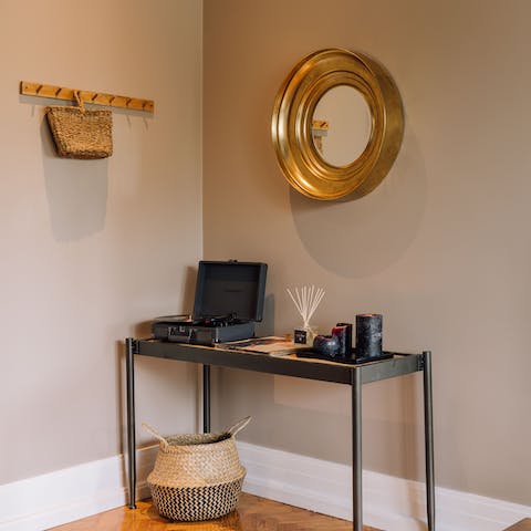 Relax in the ambience of the lounge while the record player spins a tune