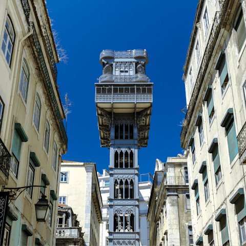 Ascend the Santa Justa Lift for incredible views, twenty-three minutes from home