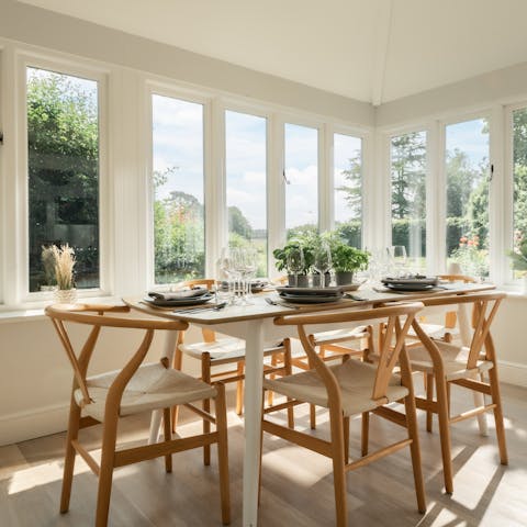 Breakfast in the sunny conservatory with beautiful country views