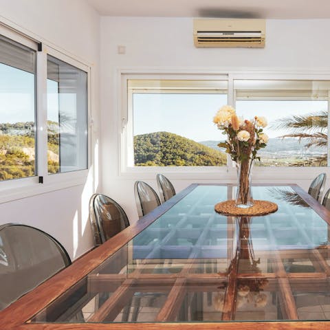 Dine indoors to a view of the rugged Ibizan countryside